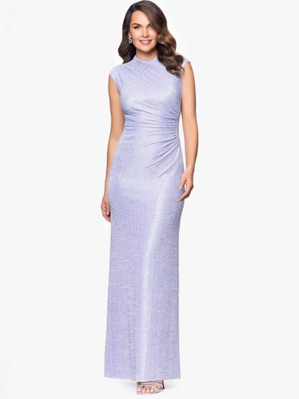 Betsy & Adam Metallic Ruched Gown Color: Peri